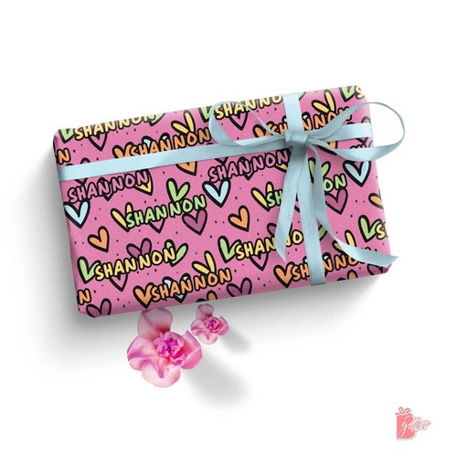 Name Personalized Birthday Gift Wrapping Paper Roll w/ Romantic Hearts Gift Wrap - Picture 16 of 18
