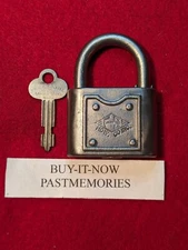 "FRAIM SLAYMAKER" AUTOMATIC STEEL PADLOCK w/ KEY, ANTIQUE LOCK, VINTAGE LOCKS 