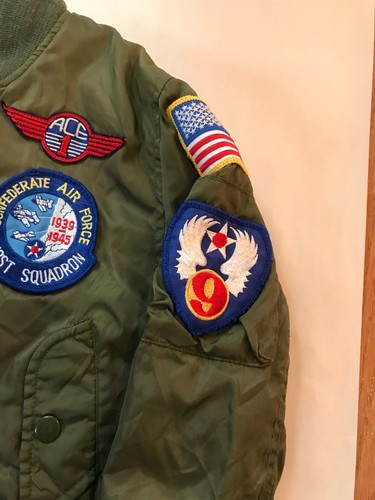 Vtg Flightline Youth/Childs Aviator Bomber Jacket Army Green Size 4/5 - Picture 4 of 11