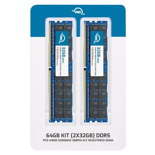 OWC 64GB (2x32GB) DDR5 5200MHz 2Rx4 ECC Registrado RDIMM 288pin Memoria RAM - Imagen 2 de 7