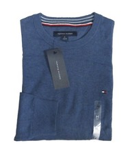 Tommy Hilfiger Men's Blue Heather Solid Crew-Neck Cotton Pullover Sweater