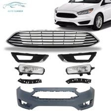 Front Bumper Cover Upper Complete Grill Set W/Fog Light For 2015-2018 Ford Focus