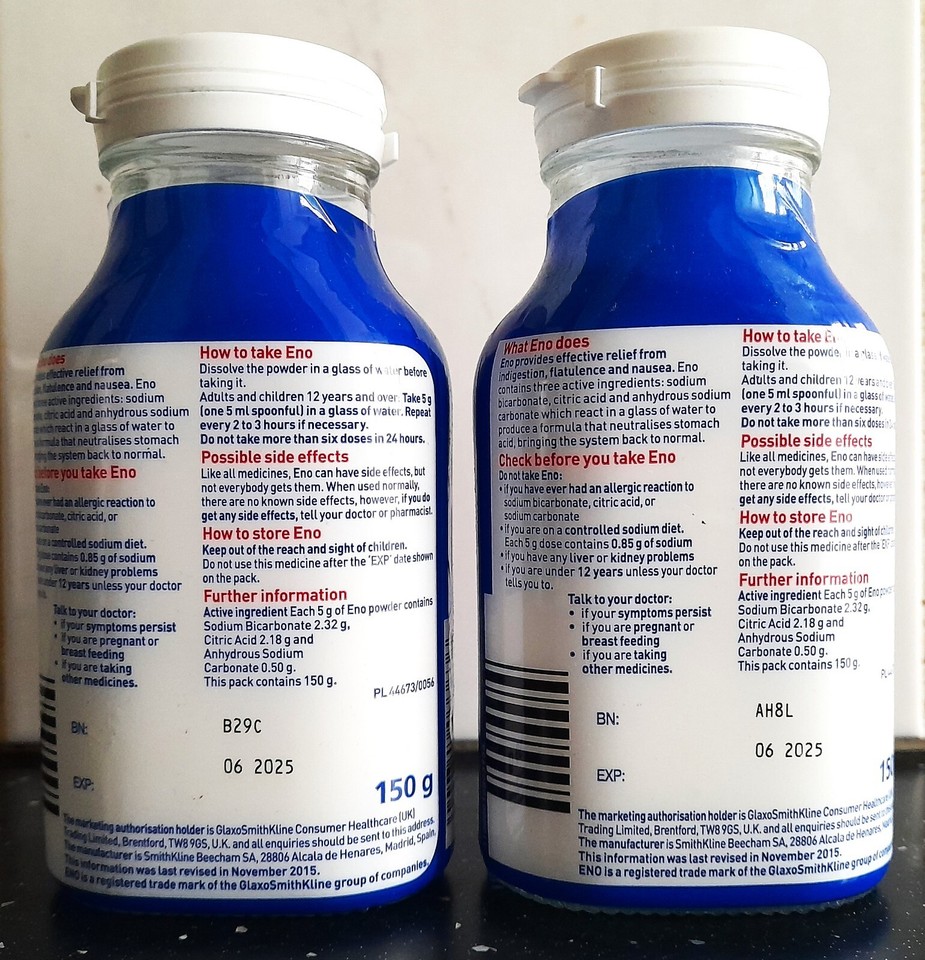 2 x Original Formula ENO Salts for Stomach Upset, Nausea + More 150g