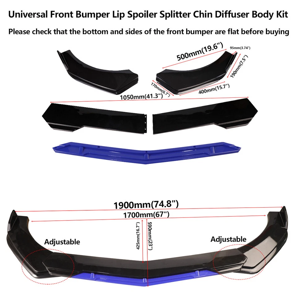 Front Bumper Lip Side Skirt Rear Bumper Lip Strut Rods  Black Blue For Lincoln - Image 2 of 4