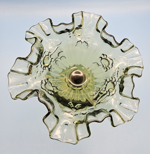 Vintage Fenton Cabbage Rose Ruffled Art Glass Compote Candy Dish Green Colonial - Picture 5 of 10