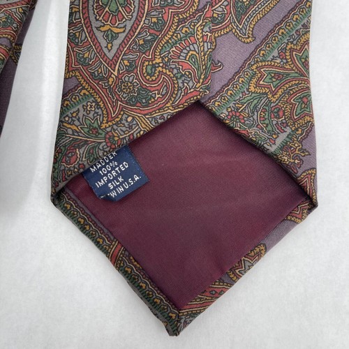 Vintage Savile Row 100% Silk Purple & Maroon Multicolor Paisley Print Tie - Picture 5 of 5