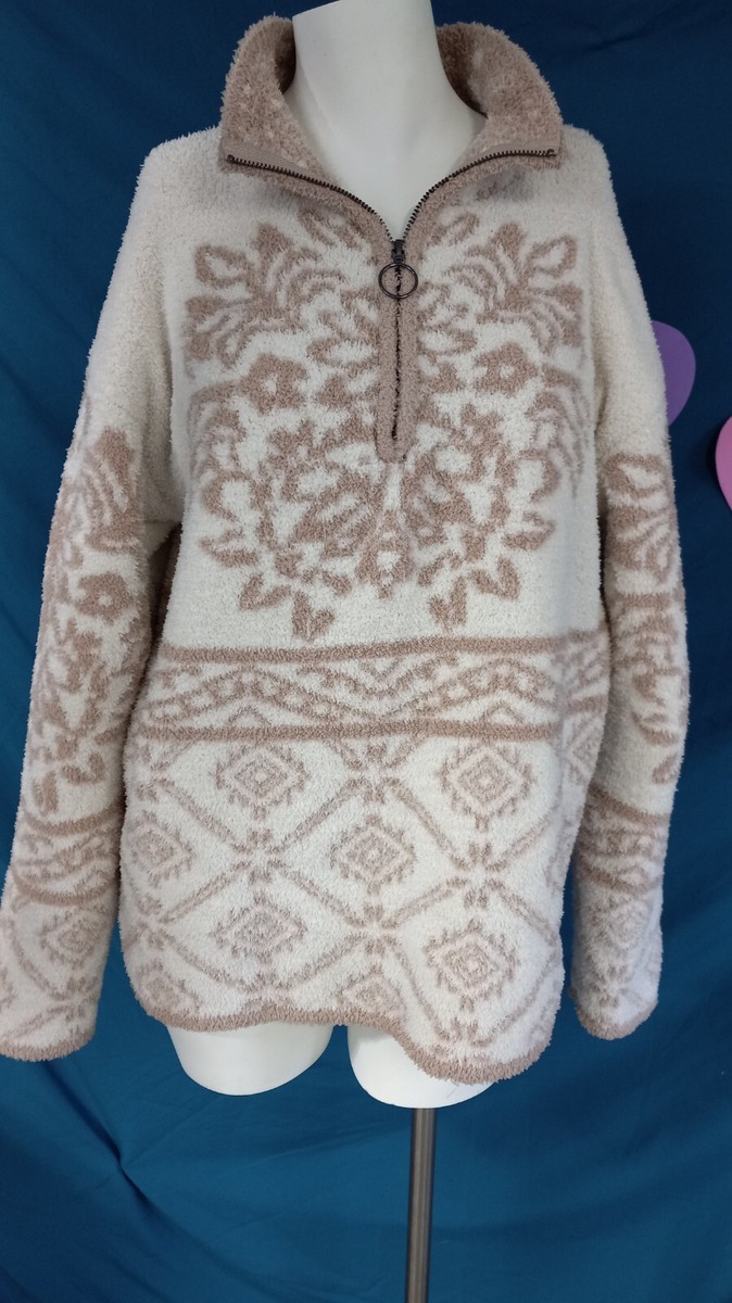 Knox Rose Large Sherpa fleece pullover 1/4 zip sweater beige ivory