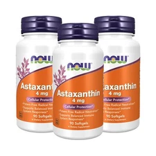 3 x NOW Astaxanthin 4 mg 90 Softgels Potent Antioxidant