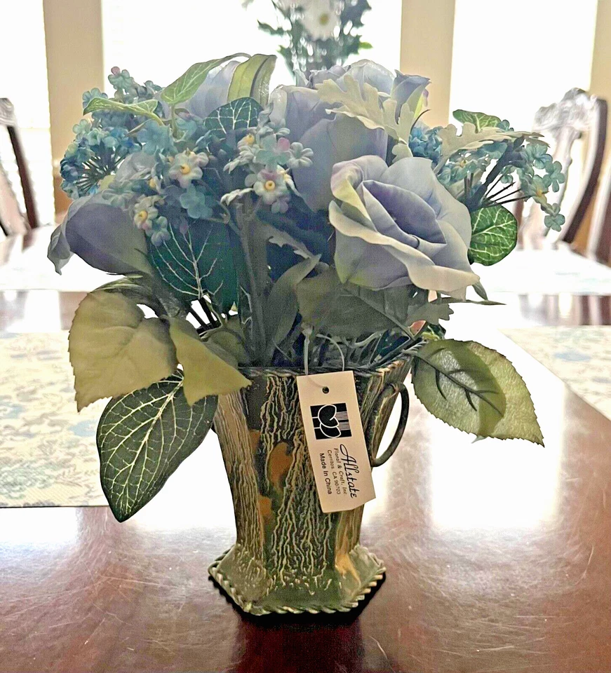 6 шелковых синих роз с искусственным цветочным рисунком деревенская металлическая ваза домашний аксессуар подарок столешница - Изображение 3 из 3