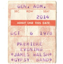 GYPSY Concert Ticket Stub MINNEAPOLIS MN 10/6/78 STATE JAMES WALSH BAND Rare