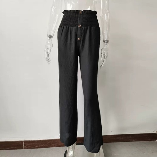 Pantalone donna dritto estivo gamba larga elastico in vita fondo casual - Foto 12 di 17