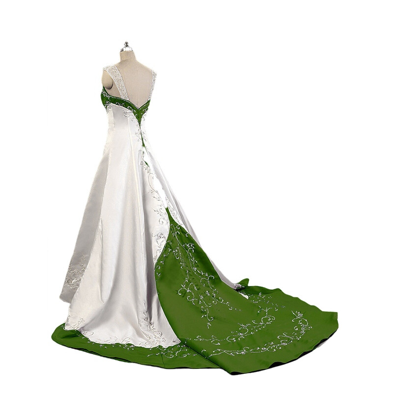 Plus Size Wedding Dresses Beaded Strap Satin Embroidery A-line Bridal Gown  Train | eBay