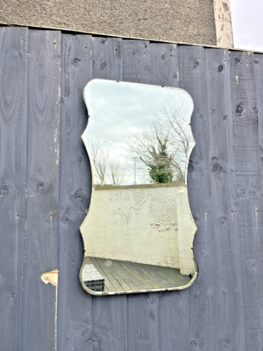 LOVELY LARGE ANTIQUE ART DECO WAVY EDGE BEVELLED WALL HALL MIRROR OVER MANTEL - Picture 7 of 17