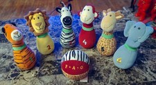 FAO Schwarz Plush Stuffed Animal Safari Bowling Complete Set 6 Pins  Ball