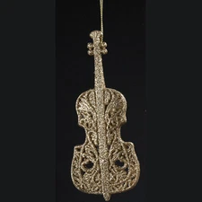 KURT S. ADLER GITTERED GOLD FILIGREE CELLO MUSICAL INSTRUMENT CHRISTMAS ORNAMENT