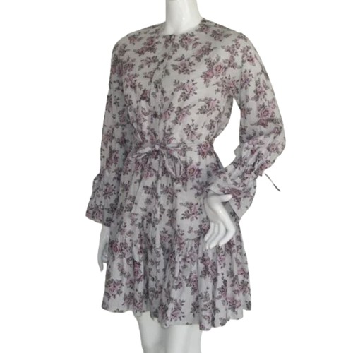 Vestido LA VIE REBECCA TAYLOR, S/M, Floral, Manga Larga con Lazos, Faja Cinturón, Mini - Imagen 3 de 12