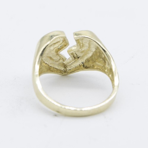 1/2" Shiny Broken Heart Signet Ring Solid Real 10K Yellow Gold - Picture 3 of 5