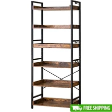 Adjustable 5 Tier Industrial Bookshelf W/ Hooks Durable Metal Storage Unit New