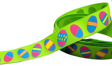 3 yards 7/8" Multi-Colored Easter Eggs on Lime Green Grosgrain Ribbon 100 poly