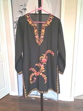 Cotton Black Kurta Tunic With Embroidery. Kashmir Style. No Tags. Large