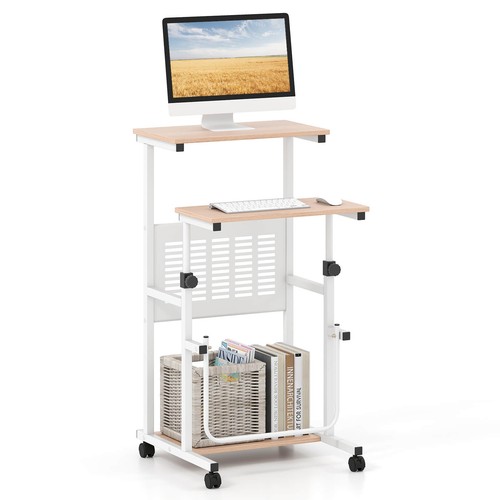 Mobile Stand Up Desk Height Adjustable Computer Standing Desk w/wheels &Footrest - 第 1/11 張圖片