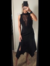Anthropologie Mock-Neck Lace Insert Fit & Flare Midi Dress Size S Black