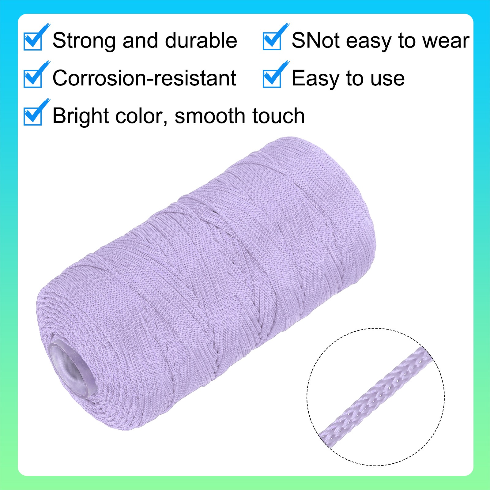 Nylon String Cord 1.5mm x 218Yard Macrame Rope Braided Thread Twine Light Purple