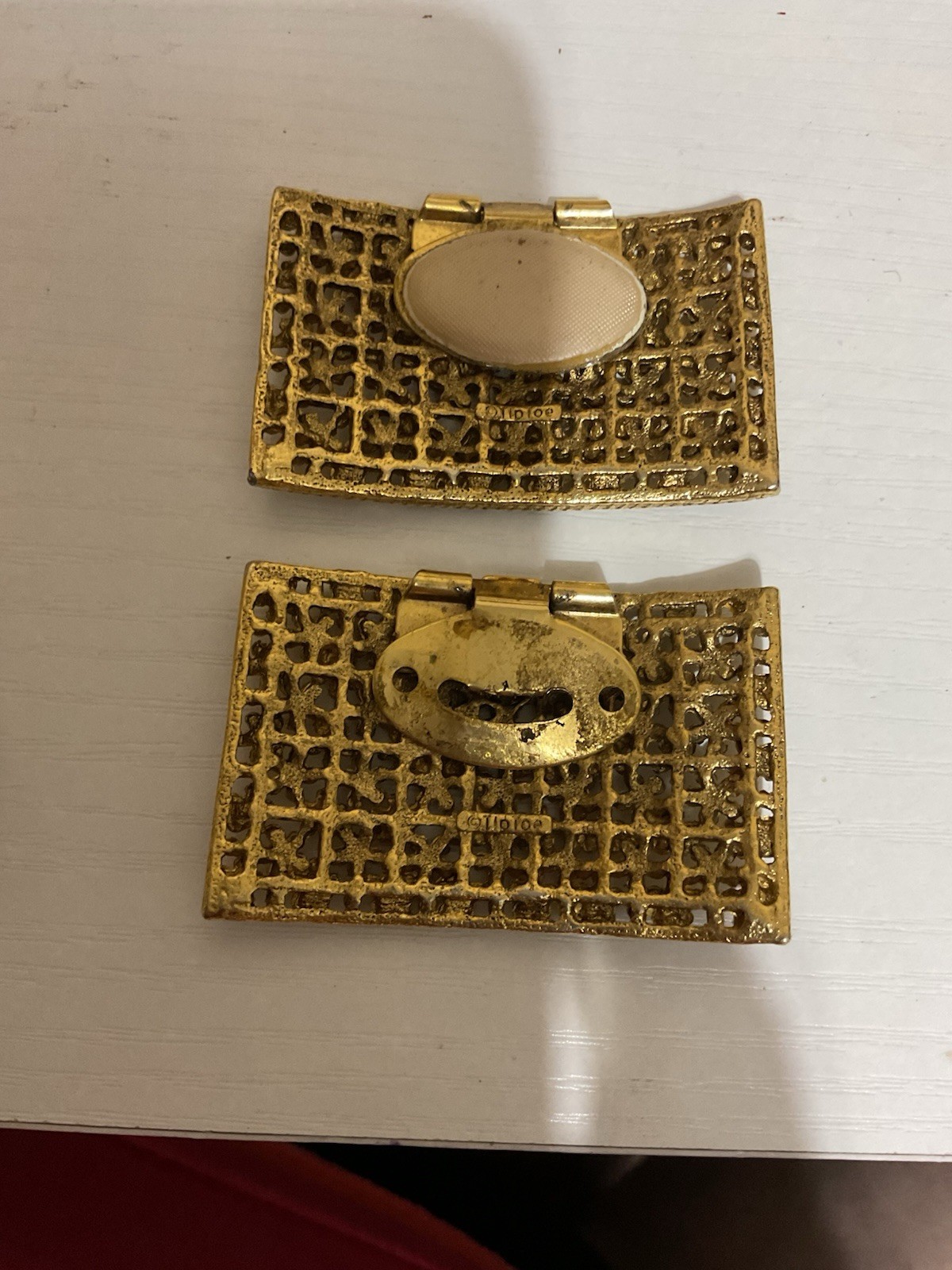 Gold Tone Floral Shoe Lace Covers By Tiptoe 2.25 Long & 1.5 Deep