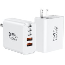 60W USB C Fast Charger 5 Port Type C Phone Wall Plug 2Pack Power Adapter Brick
