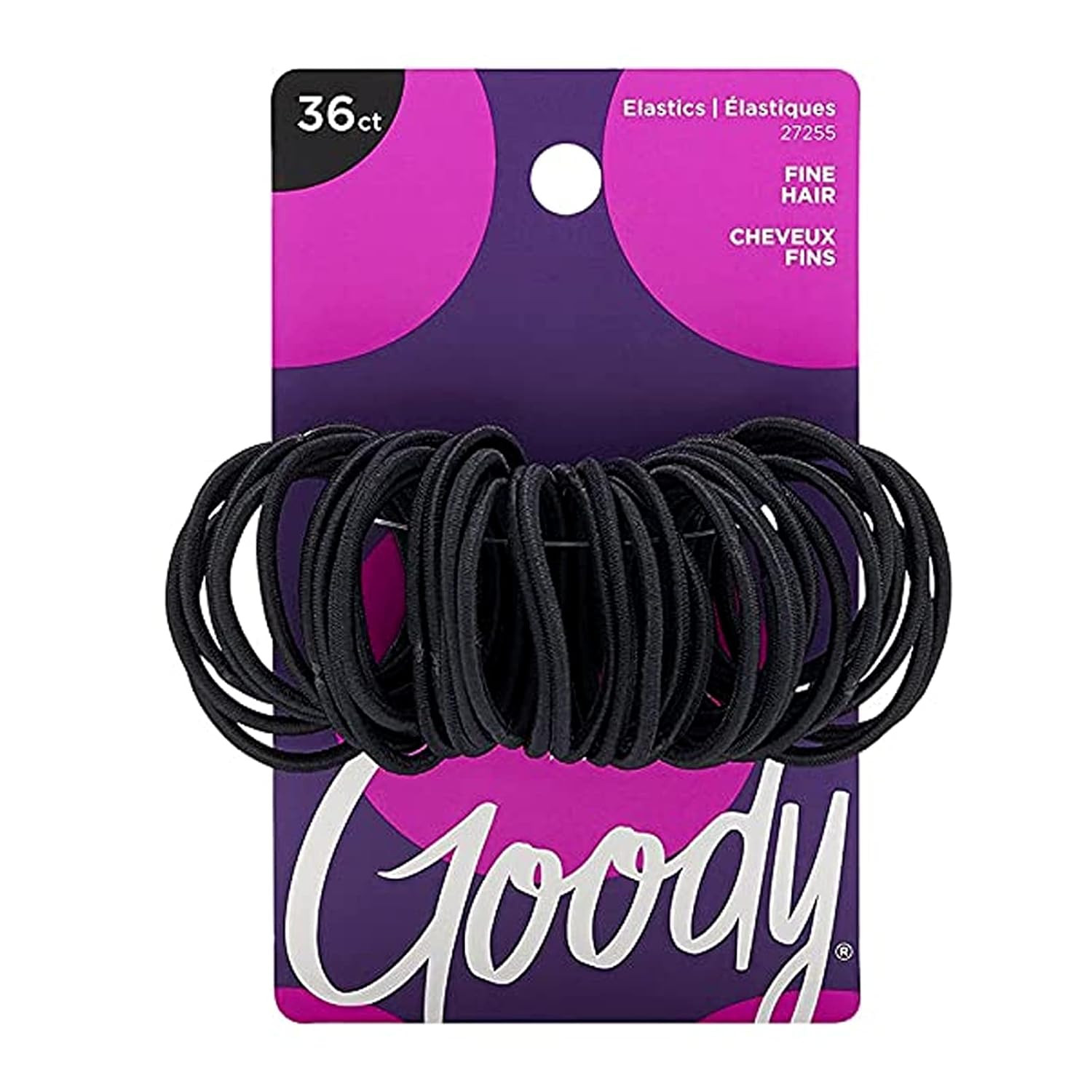 Elástico para cabello sin tachuelas, negro, 36 unidades (paquete de 1)