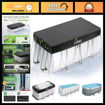 7x13 FT Rectangular Pool Cover with Reflective Strips & Luminous Ground Nails -