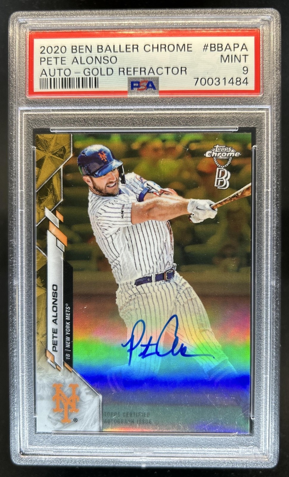 2020 Topps Chrome Ben Baller Edition Pete Alonso Auto Gold Refractor #/50 PSA 9