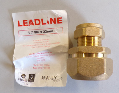 3/4'' 9lb Bleirohr x 22mm Kupferrohr Klemmkupplung / Verbinder Fitting