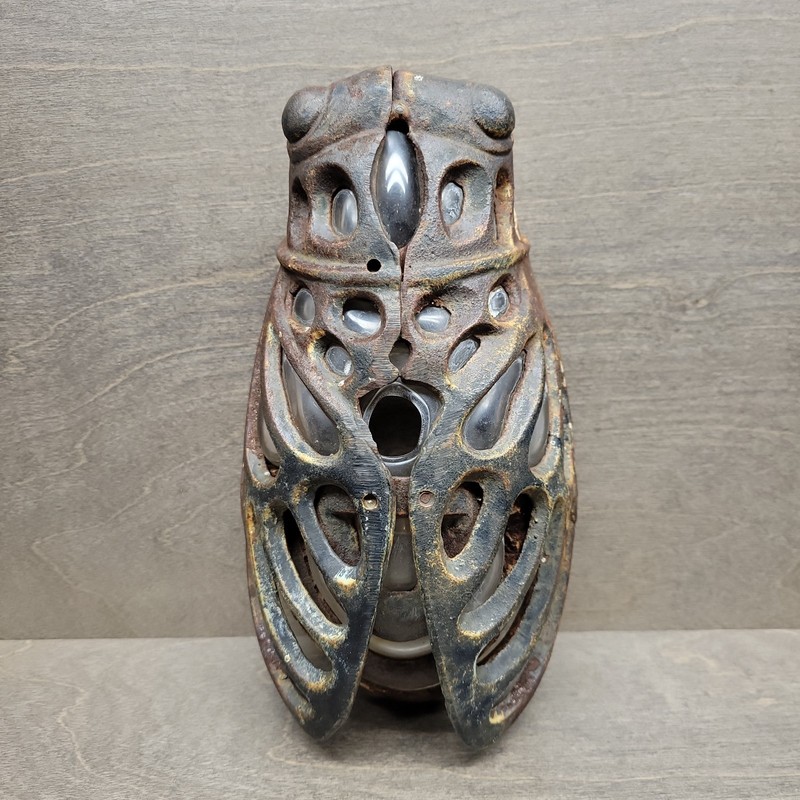 Rustic Rusty Cast Iron Metal and Glass Cicada Light Cover Figurine Outdoor Bug