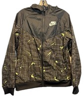 Nike youth XL Black Yellow Windbreaker Hooded Loose Fit Full-Zip Jacket