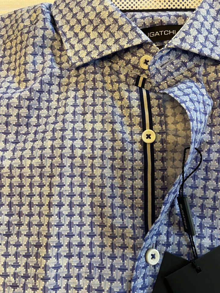 Bugatchi Men’s Button Down Shirt, Shaped Fit, Classic Blue M NWT - Image 4 of 4