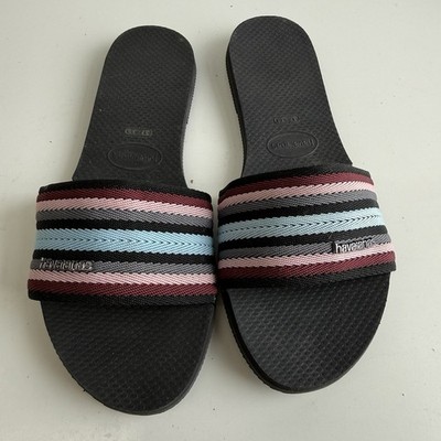 Havaianas You Malta Mix Black Stripe Slide Sandals 7/8 US 37/38