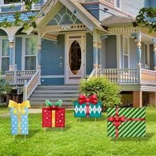 Christmas Yard Sign Decorations Outdoor Christmas Four Gift Boxes Yard Signs ...