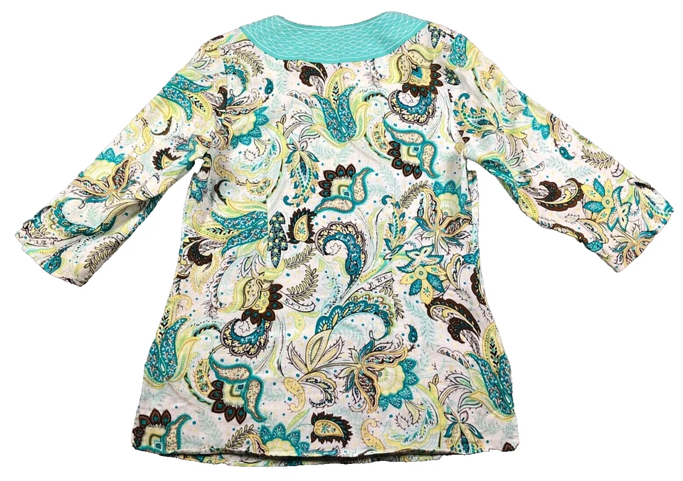 David Brooks Womens Linen Blend Top Sz S Floral Print Split V Neck 3/4 Sleeves - Image 4 of 4