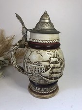 Grosse chope à bière AVON en grès avec couvercle en étain – Brigantine & Bark