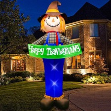 10ft Gaint Inflatable Thanksgiving Scarecrow with Built-in LED Lights Blow Up