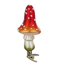 Inge Glas Fly Agaric Mushroom Clip On German Glass Ornament FREE BOX 4.6 Inch