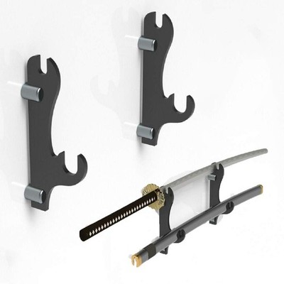 QiXin Sword Hook Two-Layer Wall-Mounted Samurai Stand Display black 