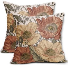 Brown Rust Red Vintage Floral Pillow Covers 16x16 Rustic Flowers Botanical Pr...