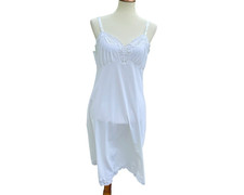 Vintage 1970s Slip, Shadowline, White Lace Embroidery, 38 Bust Medium