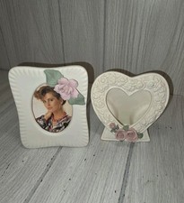 Vintage Porcelain Heart Square Ivory Picture Frames With Pink Roses Set Of 2