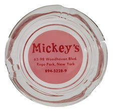 Vintage Glass Marketing Ashtray / Mickey's / Queens New York City New York NY