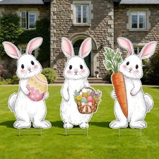 3 Pcs Large Easter Decorations Outdoor Easter Yard Signs with Metal Stakes 31.5