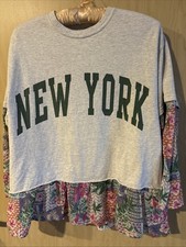 Upcycled Clothing ‘New York’ T-Shirt Floral Art To Wear Women Size M-L 2 Tops