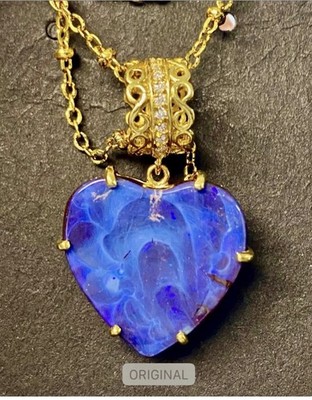 Boulder Opal heart pendant 18k yellow gold and diamonds